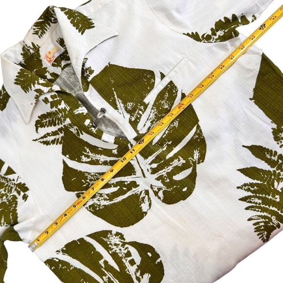 Vintage 60’s Iolani Monstera Print Bark Cloth Hawaiian Shirt - Picture 10 of 12